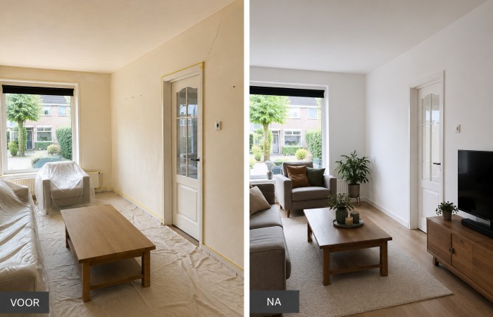 Woonkamer voor en na